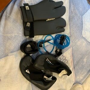 Surf gloves boots and leash